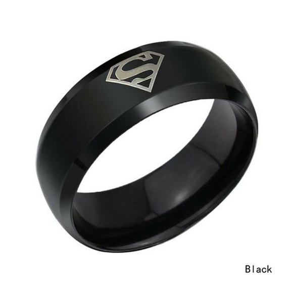 Jewelry - 8MM Men's Stainless Steel Band Ring Superman Logo